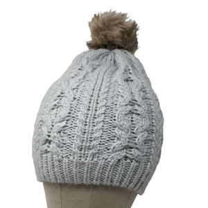 Tony & Me Girl's Knit Beanie Ski Cap Hat Gray Size 4-14 Pom Pom Cable Knit